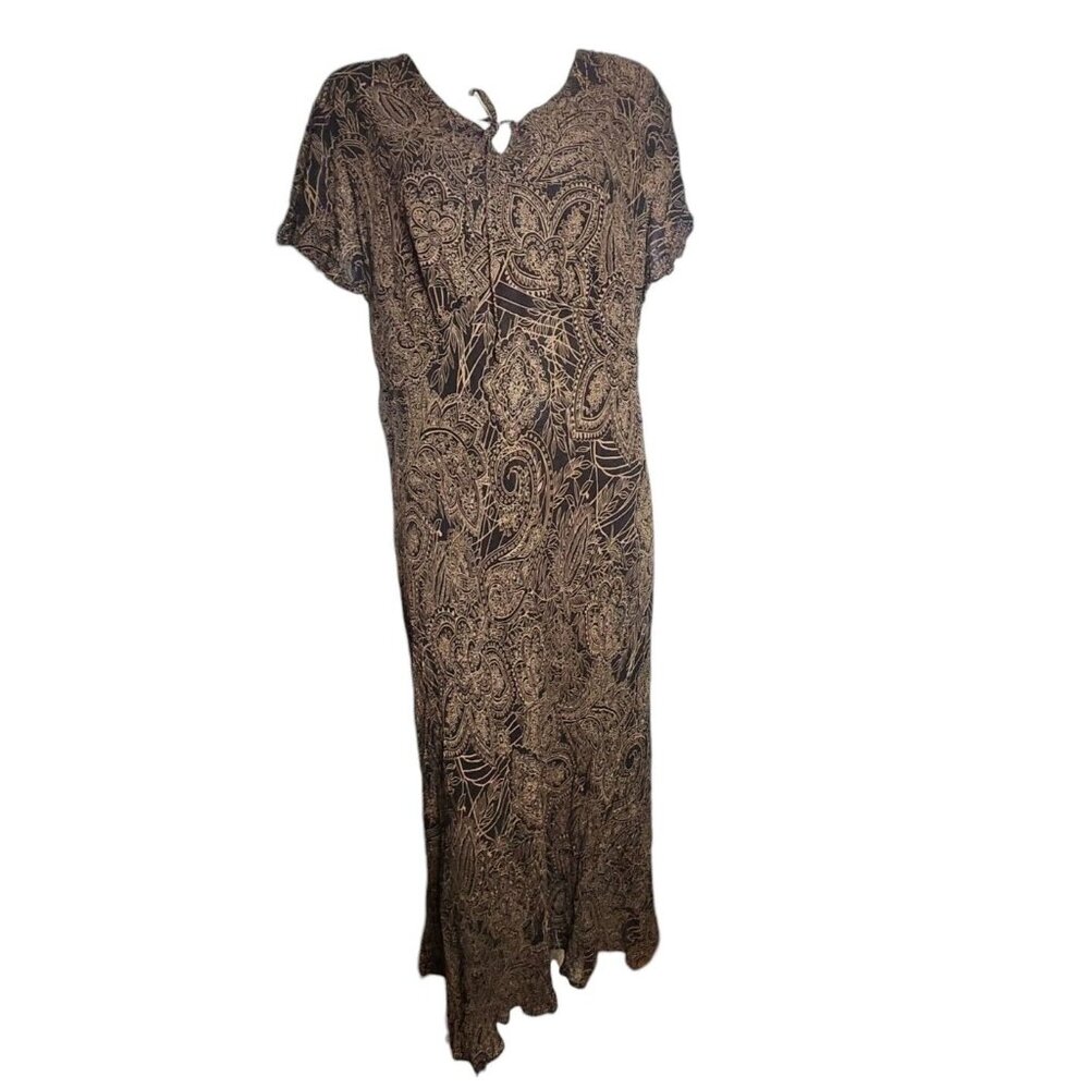 AVENUE Brown Paisley V Neck Short Sleeve Pullover Dress Womens Plus Size‎ 20